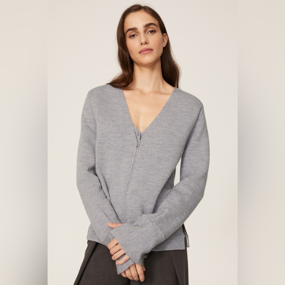 3.1 Phillip Lim double Zip front wool cardigan w ribbed bra layer grey luxe wool